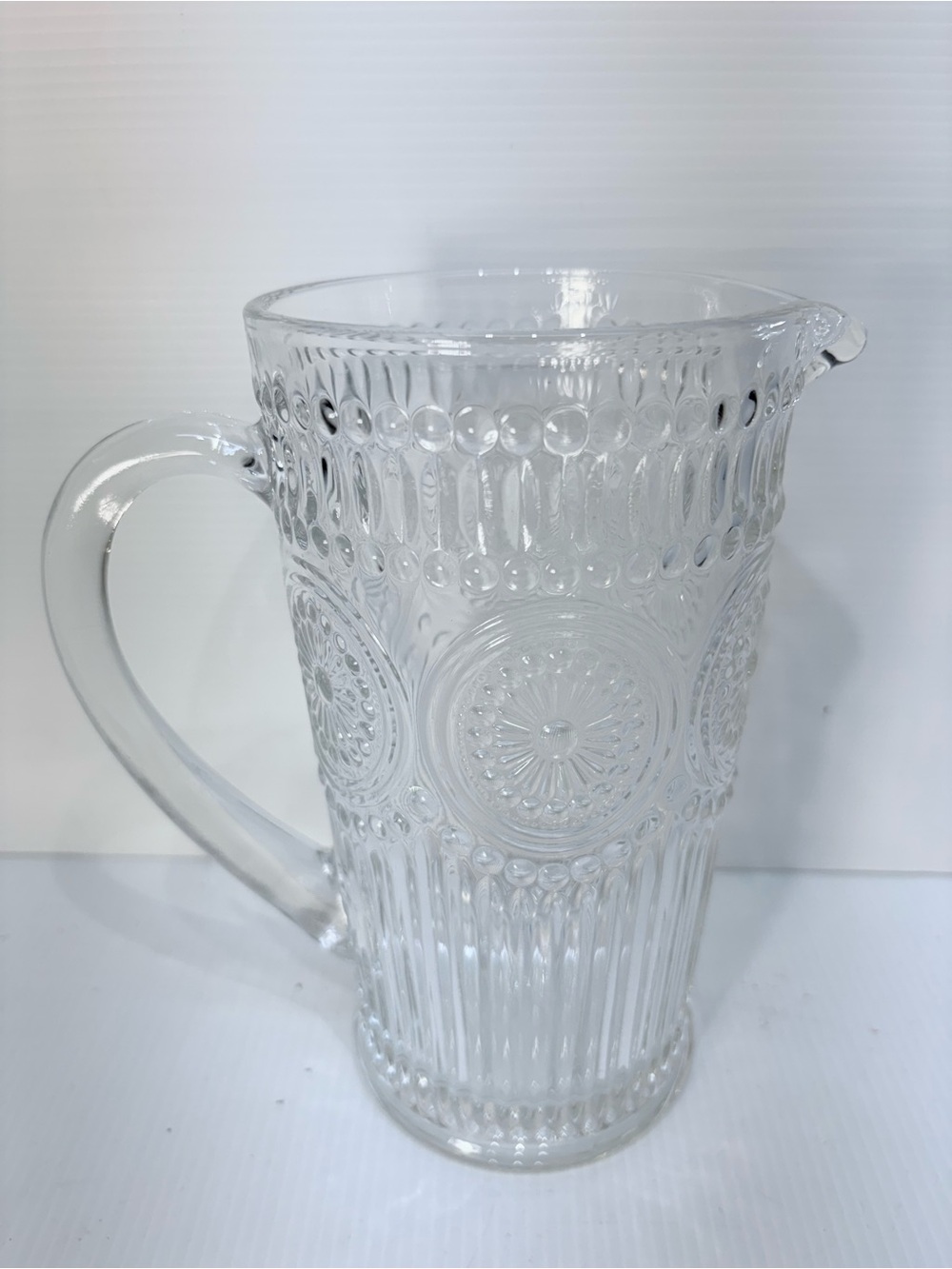 Clear Patterned Glass Pitcher - Home Dining Serveware